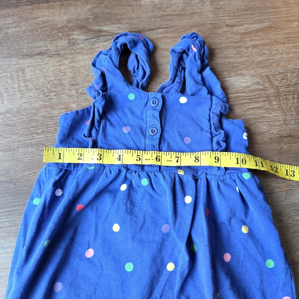 Hanna Andersson Overall Romper Blue Polka Dots Ruffle Strap Girls size 90 - Picture 5 of 8